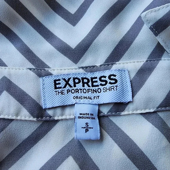 Express Blouse Button Up Womens Gray White Zig Zag The Portfolio Shirt Sz S - Picture 10 of 11
